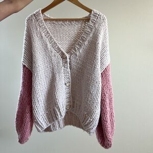 Thick Knit Cardigan in Colorblock Pink color